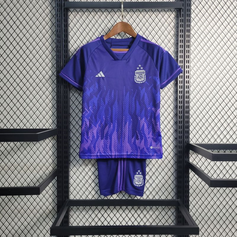 Argentina 3 Stars 22-23 Away Stadium Kids Kit ( with 2022 World Champions Patch ) - ManixJersey
