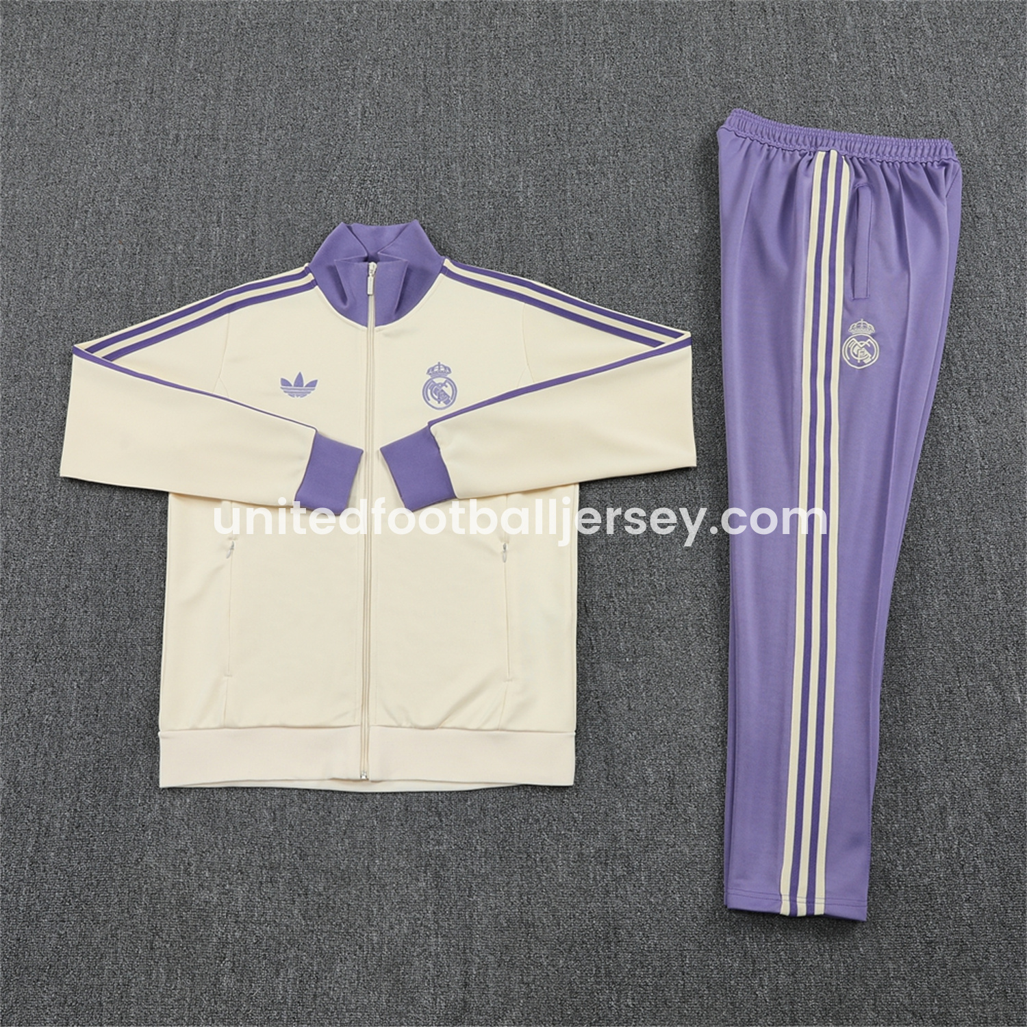 Real Madrid 24-25 Throwback Jacket Training Tracksuit - Off-white Jackets & Purple Pants - ManixJersey