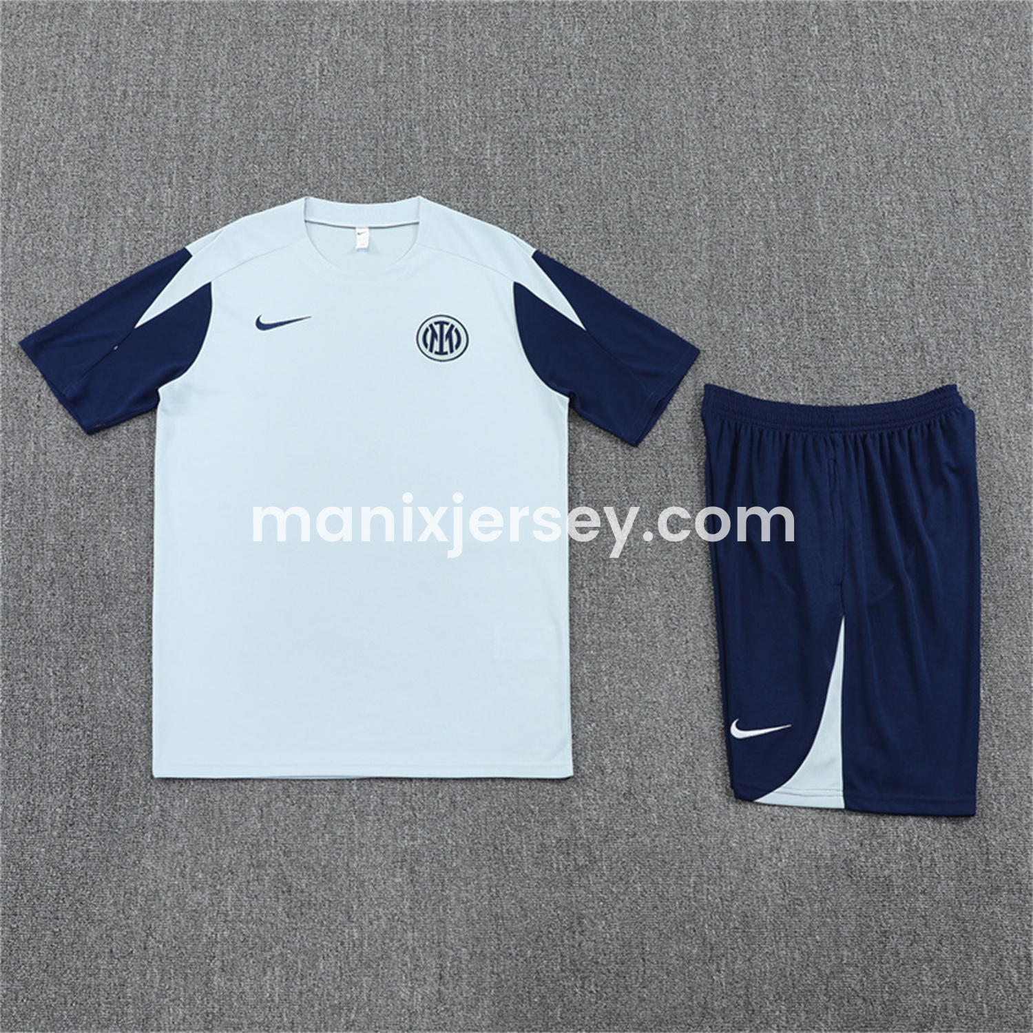Inter Milan 25-26 Short-Sleeve Kids Training Set - Light Grey Top & Blue Shorts - ManixJersey