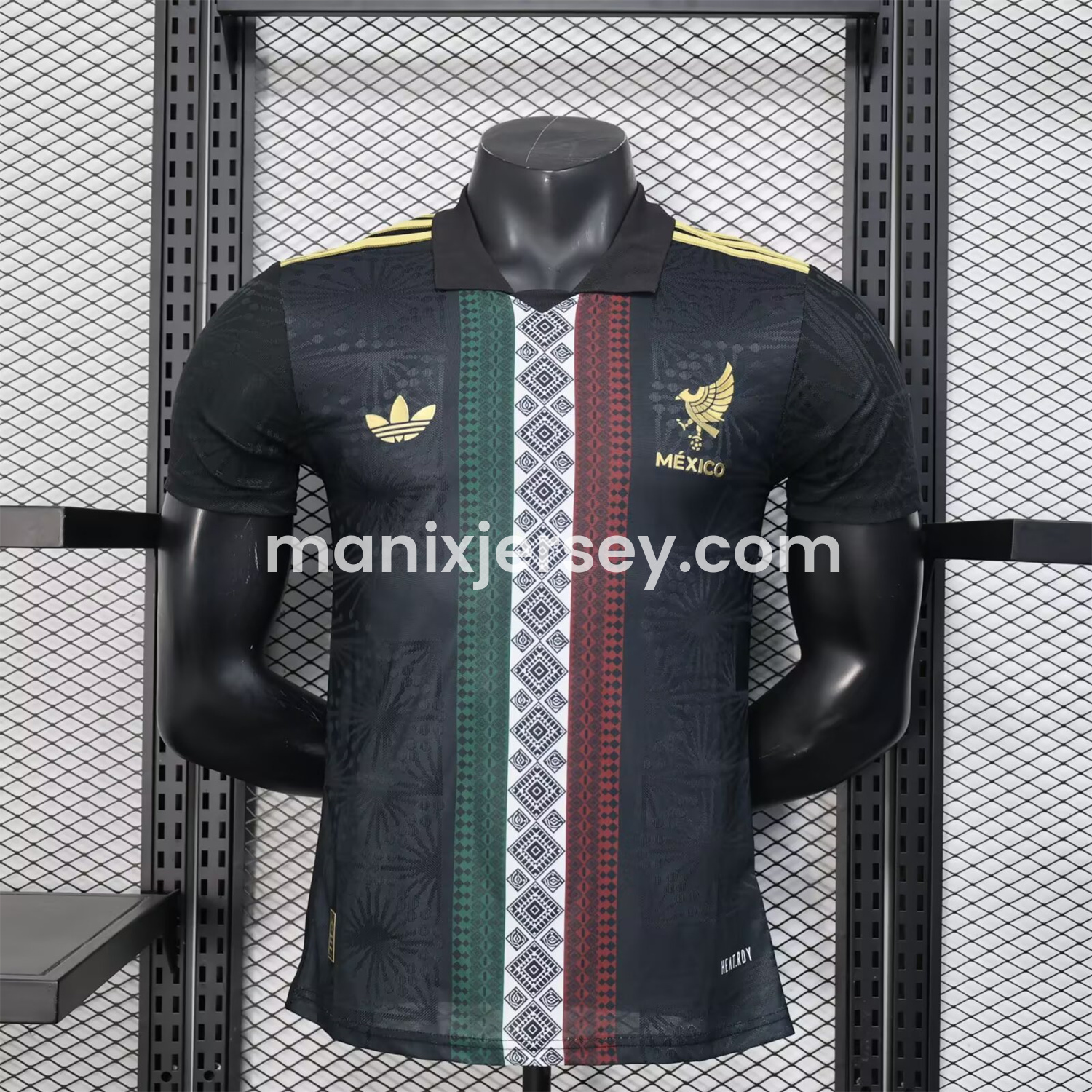 Mexico 25-26 Black Polo Jersey with Red White and Green Decorative Pattern - Player Version - ManixJersey