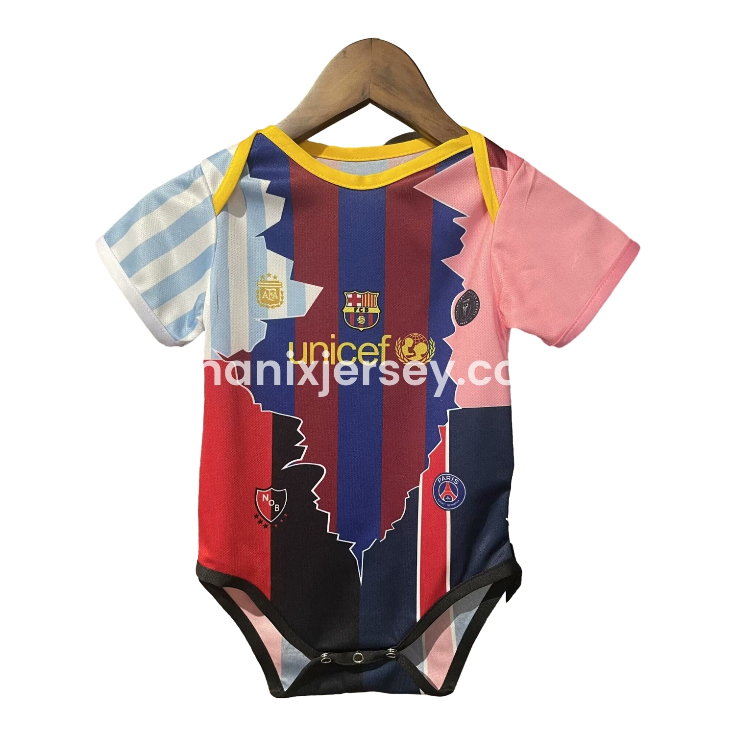 Messi Career Commemorative Baby Crawling Suit - Argentina B.A.R.S.A INT M.A.M Paris Saint-Germain PSG - ManixJersey