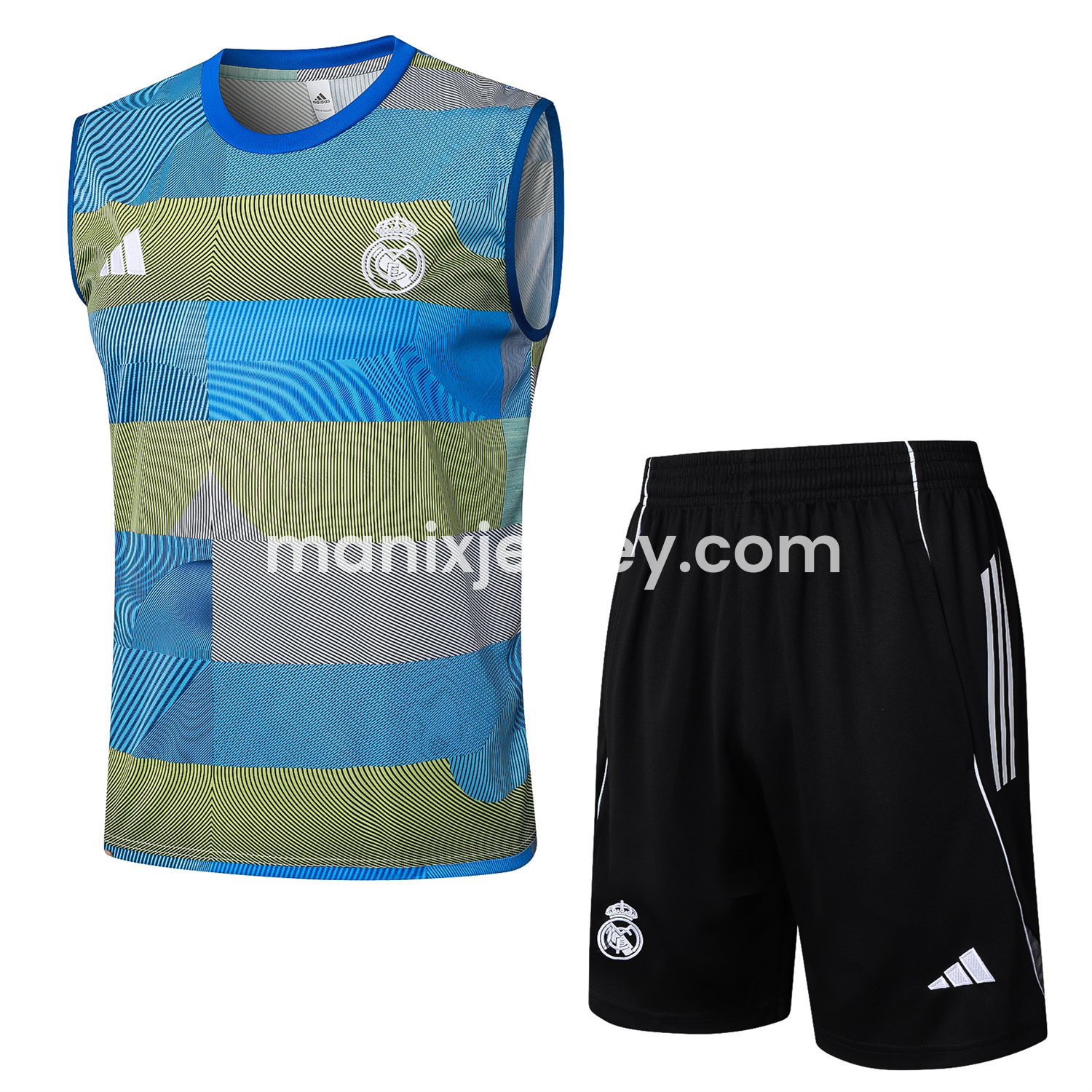 Real Madrid 25-26 Vest Training Set - Blue-Gray Camouflage Vest and Black Shorts - ManixJersey