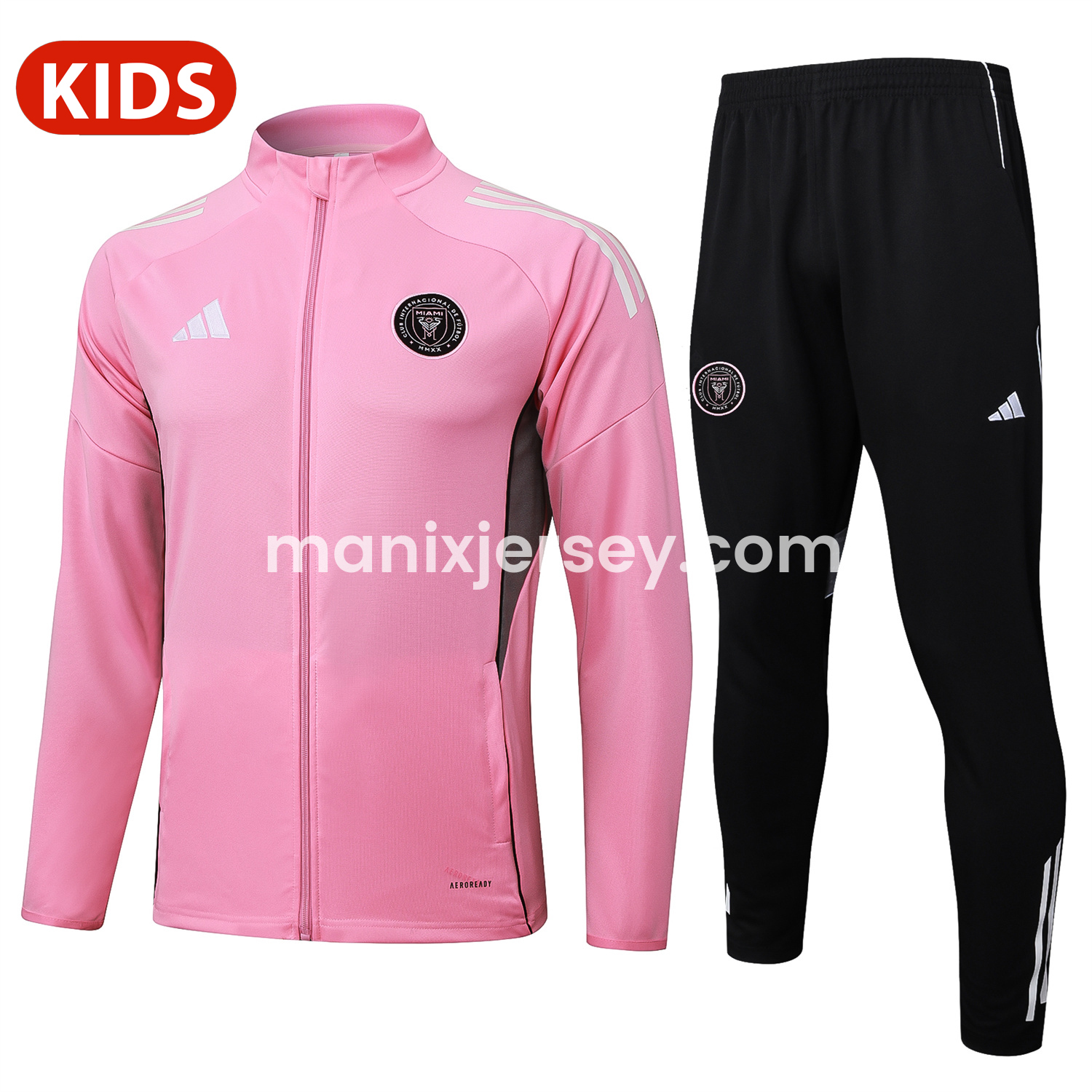 Kids INT M.A.M 25-26 Kids Jacket Training Tracksuit - Pink Top and Black Pants - ManixJersey