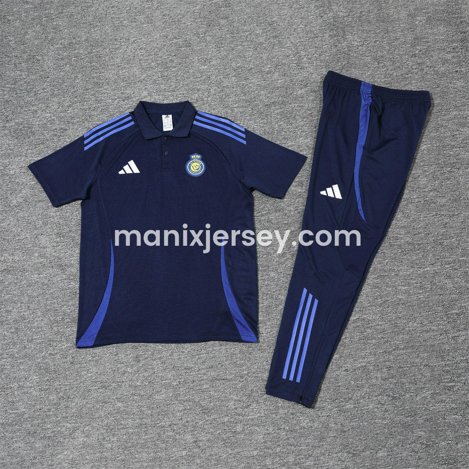 Al Nassr Riyadh Victory 25-26 POLO Short-Sleeve Training Set - Deep Blue Top and Pants - ManixJersey