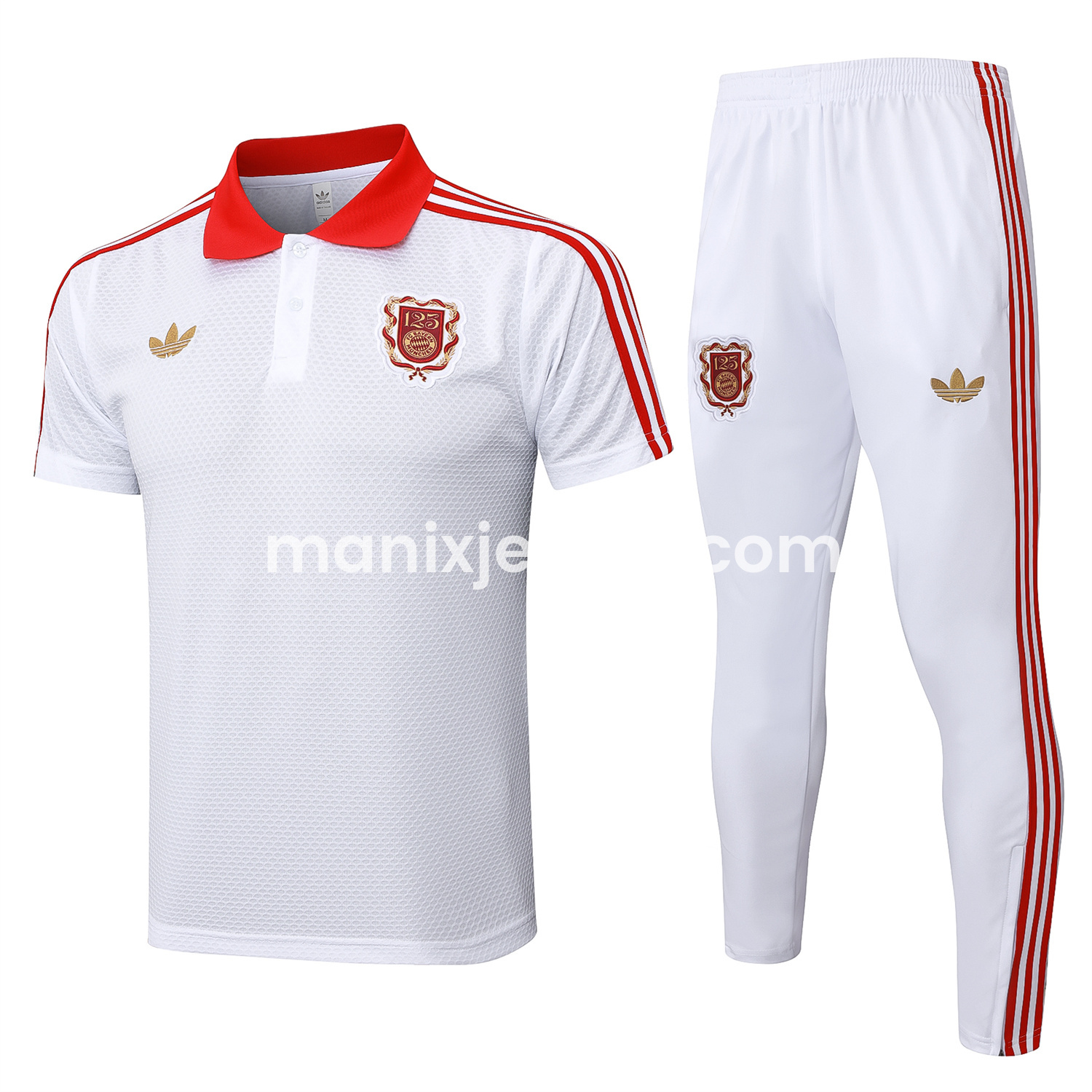 Bayern Munich 2025 125th Anniversary POLO Short-Sleeve Training Set - White Top and Pants - ManixJersey