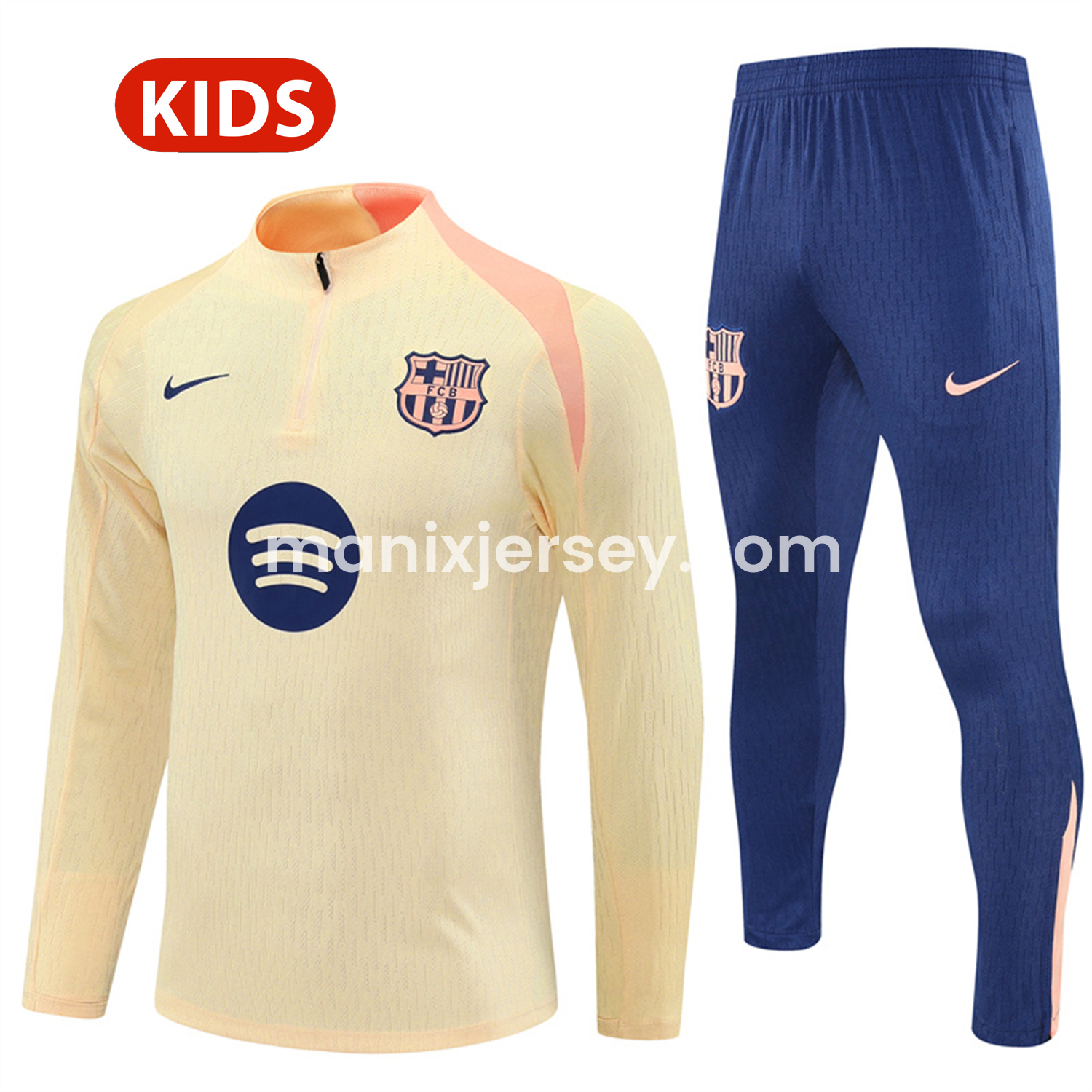 B.A.R.S.A 25-26 Kids Long Sleeve Training Set - Player Version - Light Yellow Top and Blue Pants - ManixJersey