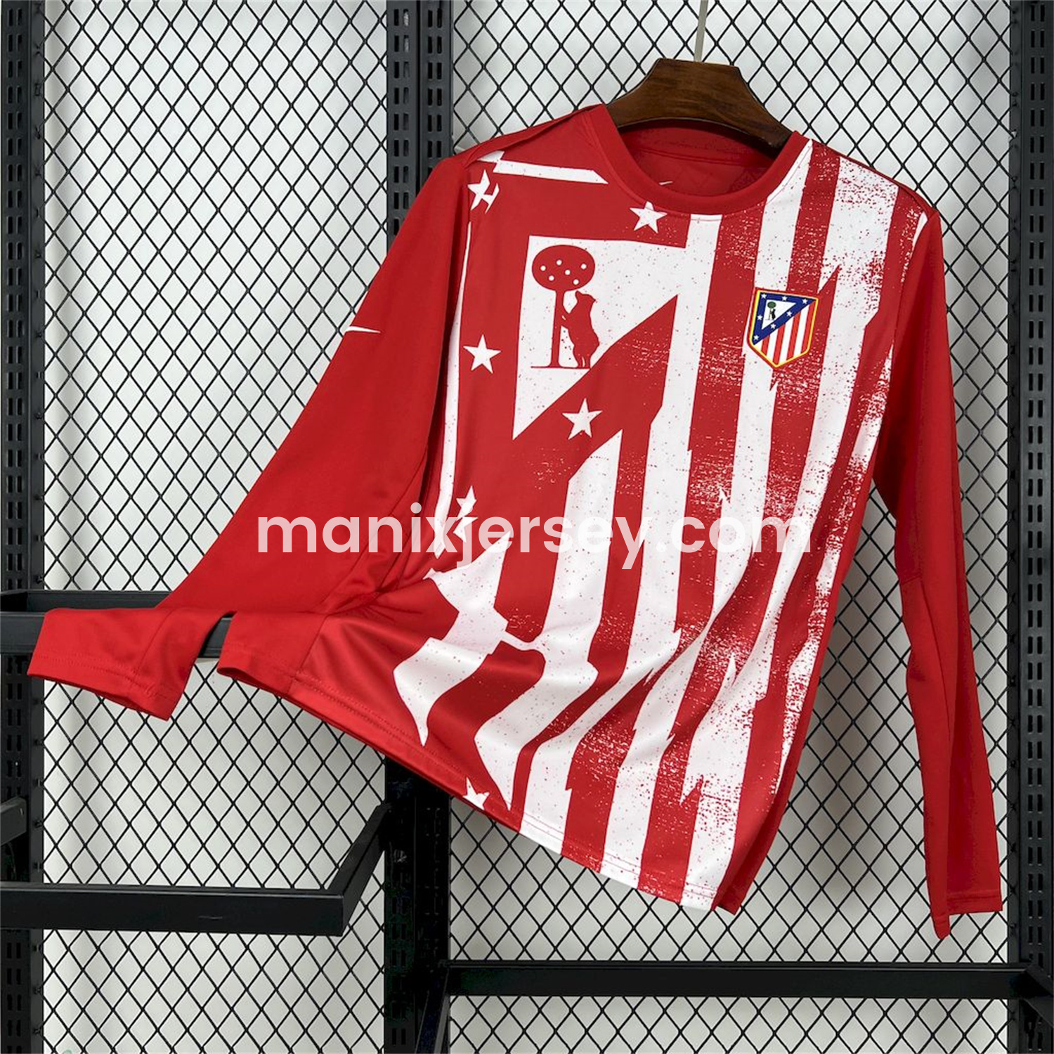 Atletico Madrid 25-26 Red White Stripes Pre-Match Training Long Sleeves Jersey - Fans Version - ManixJersey