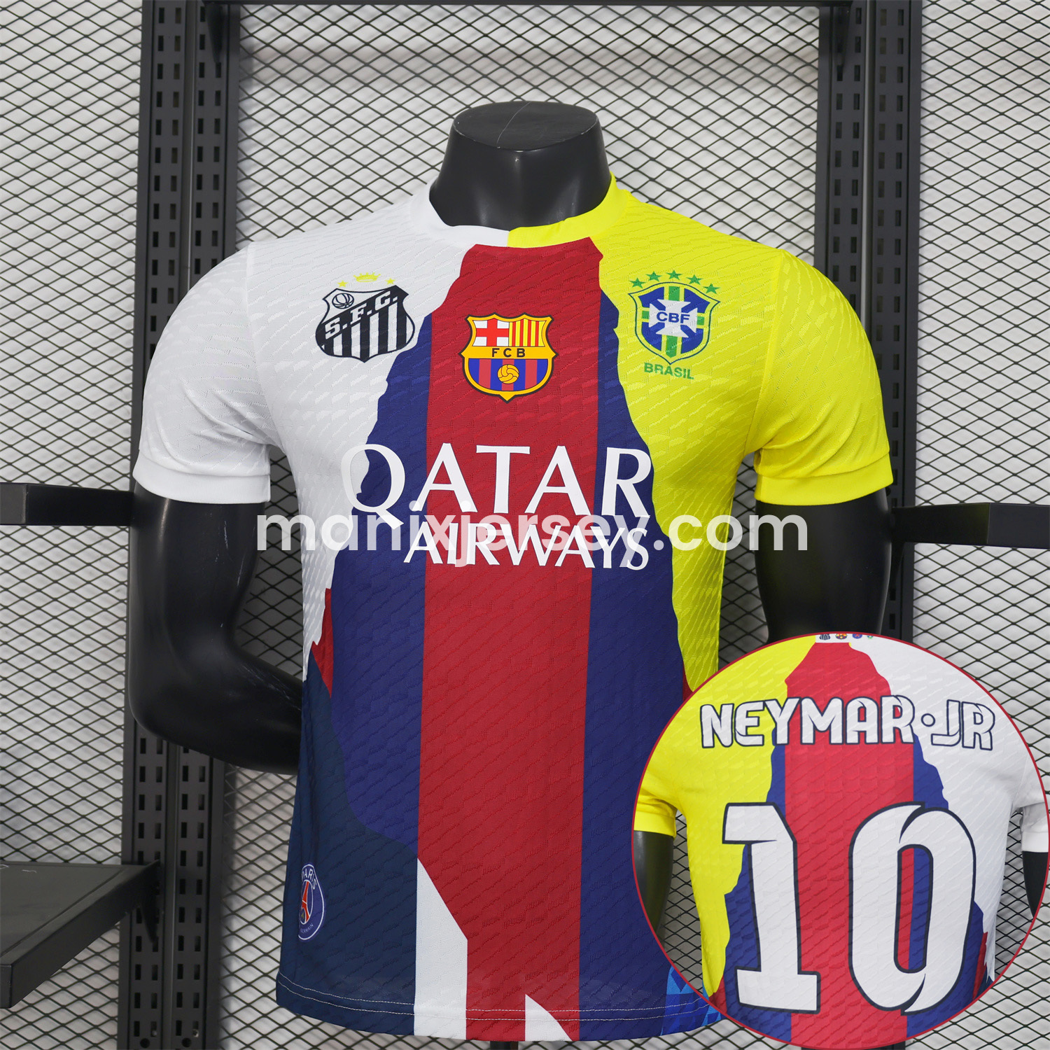 Neymar Career Commemorative Jersey - Player Version with NEYMAR.JR #10 - B.A.R.S.A Brazil Paris Saint-Germain PSG Santos - ManixJersey
