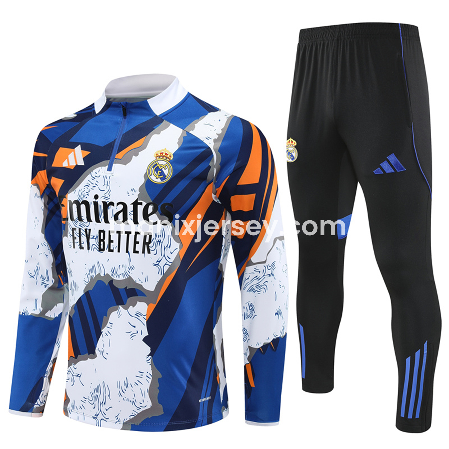Real Madrid 25-26 Long Sleeve Training Set - Yellow, White and Blue Camouflage Top and Black Pants - ManixJersey