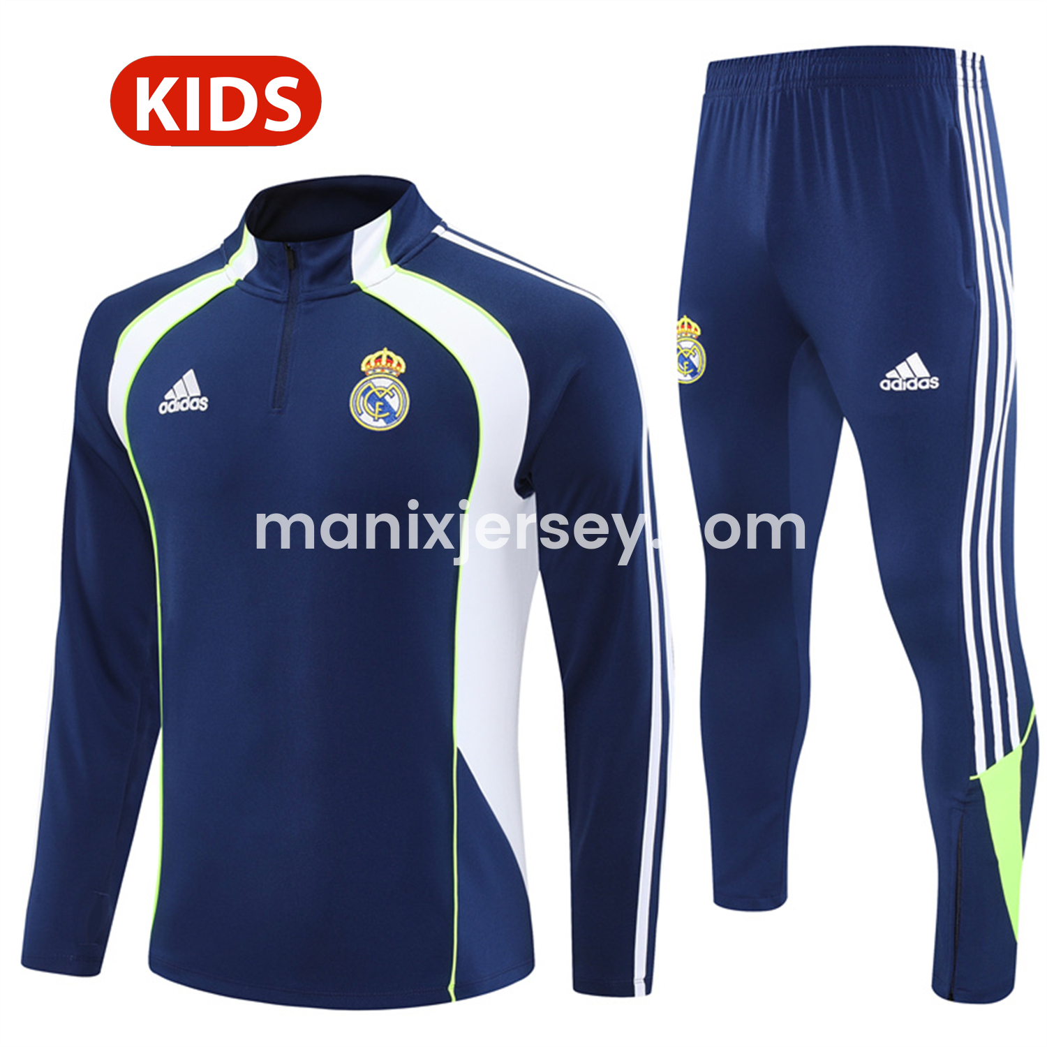 Real Madrid 25-26 Kids Long Sleeve Training Set - Throwback Royal Blue Top and Pants - ManixJersey