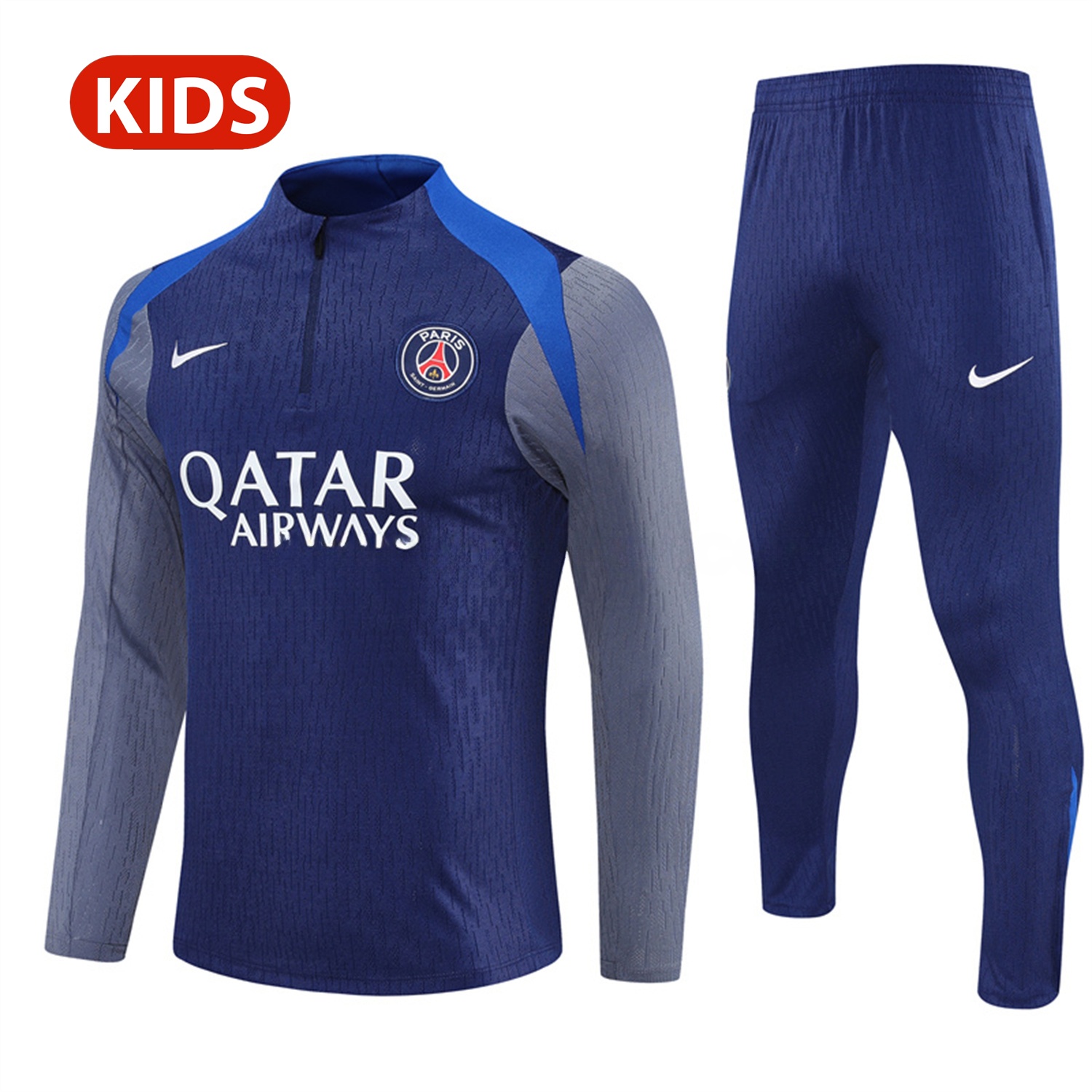 Paris Saint-Germain PSG 25-26 Kid Long Sleeves Training Set - Royal Blue Gray Sleeves Top & Royal Blue Pants - ManixJersey