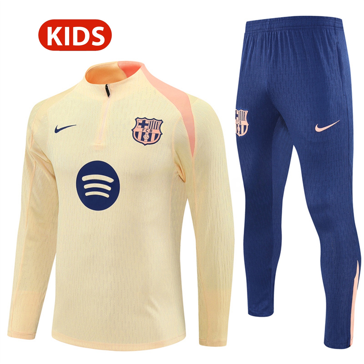 B.A.R.S.A 25-26 Kids Long Sleeve Training Set - Player Version - Light Yellow Top and Blue Pants - ManixJersey
