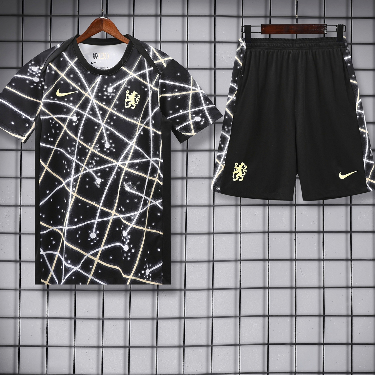 C.H.E.L.S.E.A 25-26 Short-Sleeve Training Set - Yellow Fluorescent Rays Black Top & Black Shorts - ManixJersey