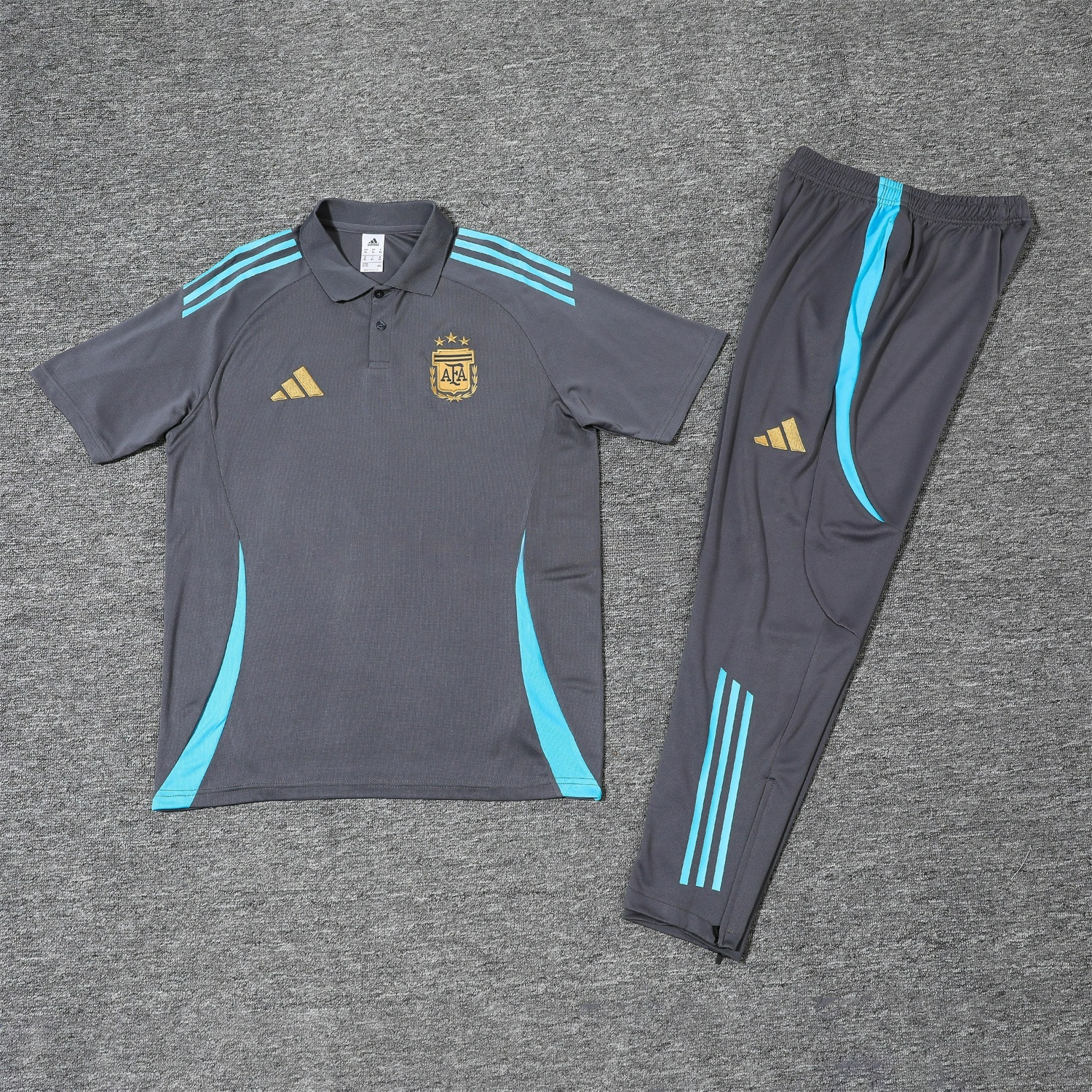 Argentina 25-26 POLO Short-Sleeve Training Set - Grey Top and Pants with Blue Stripes - ManixJersey